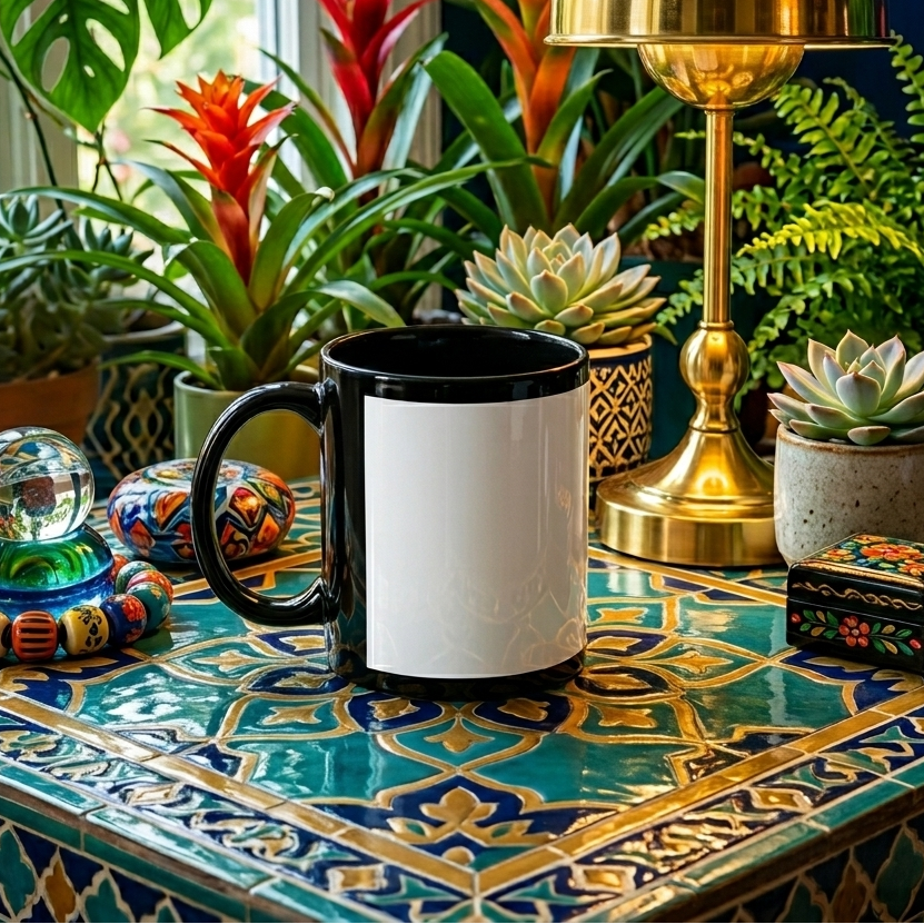 Taza de cerámica negra